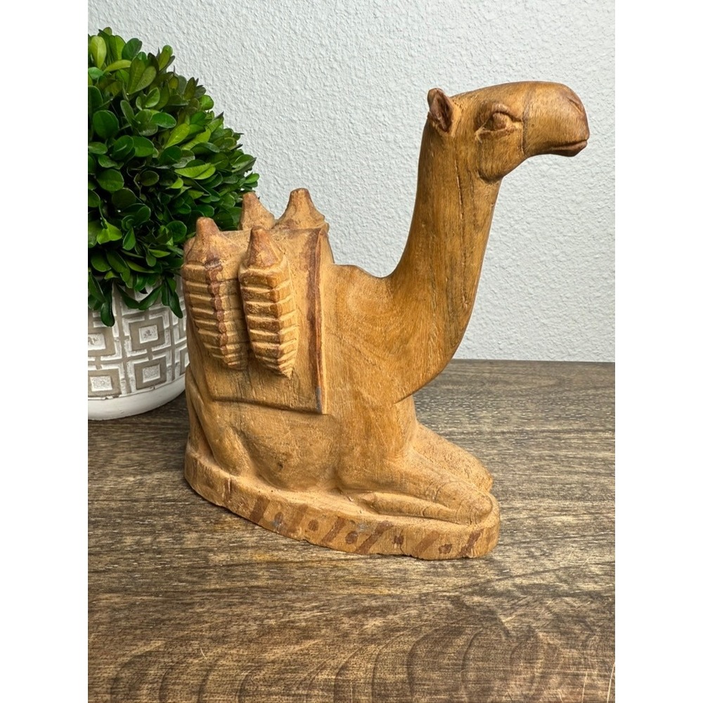 Vintage Hand Carved Wood Camel Nativity Figurine Christmas Folk Art 8" Manger - Picture 9 of 13